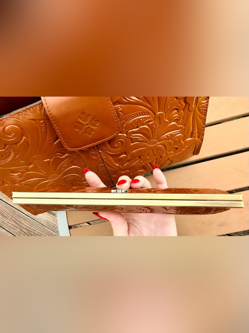 Patricia Nash Tooled Embossed Leather Satchel + Matching Wallet in Floral Cognac - Picture 16 of 16